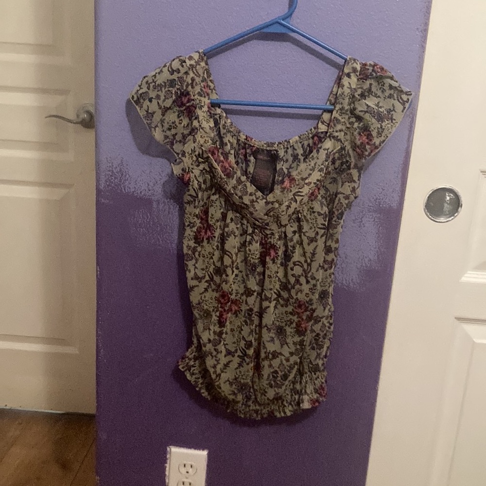 Green sheer floral blouse